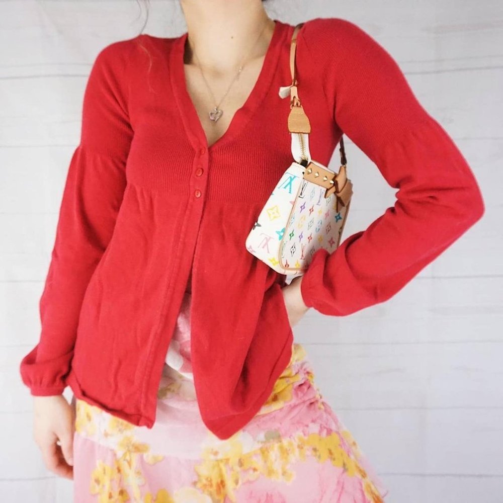 Vintage balloon sleeve magenta cardigan - Picture 3 of 3